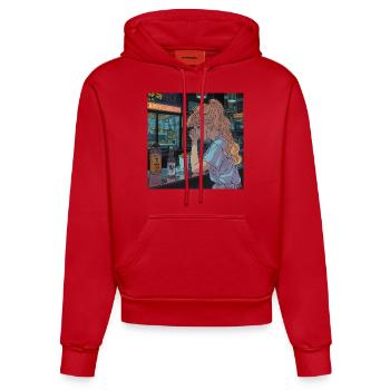 80er Jahre Anime Teen Beruhigender Hochwertiger Modedruck - Organic Fitted Hoodie Made in EU - Rot - Vorne