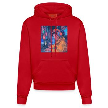 80er Jahre Anime Teen Beruhigender Hochwertiger Modedruck - Organic Fitted Hoodie Made in EU - Rot - Vorne
