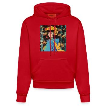 80er Jahre Anime Teen Beruhigender Hochwertiger Modedruck - Organic Fitted Hoodie Made in EU - Rot - Vorne