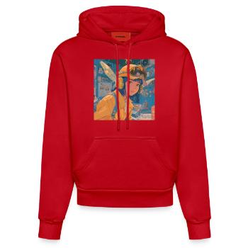 80s anime teen calming high quality fashion print - Organic Fitted Hoodie Made in EU - red - Front