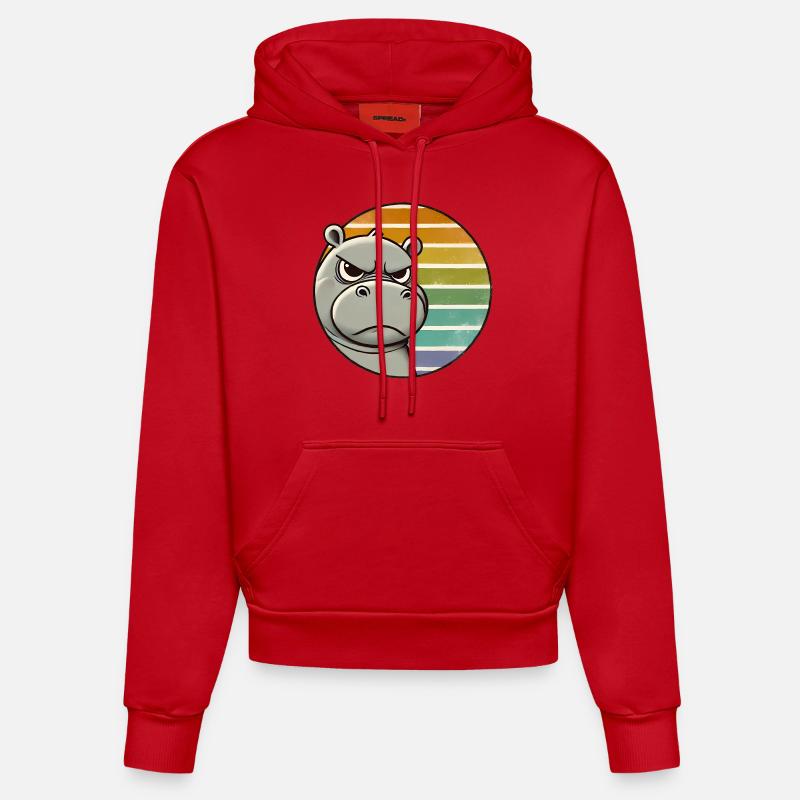 Grumpy Hippo Retro Rainbow Design - Sweat à capuche bio ajusté fabriqué en UE - rouge