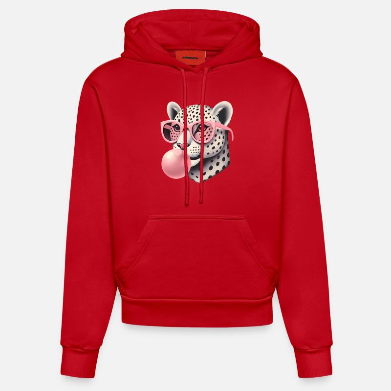 Léopard aux lunettes roses Bubblegum - Sweat à capuche bio ajusté fabriqué en UE - rouge