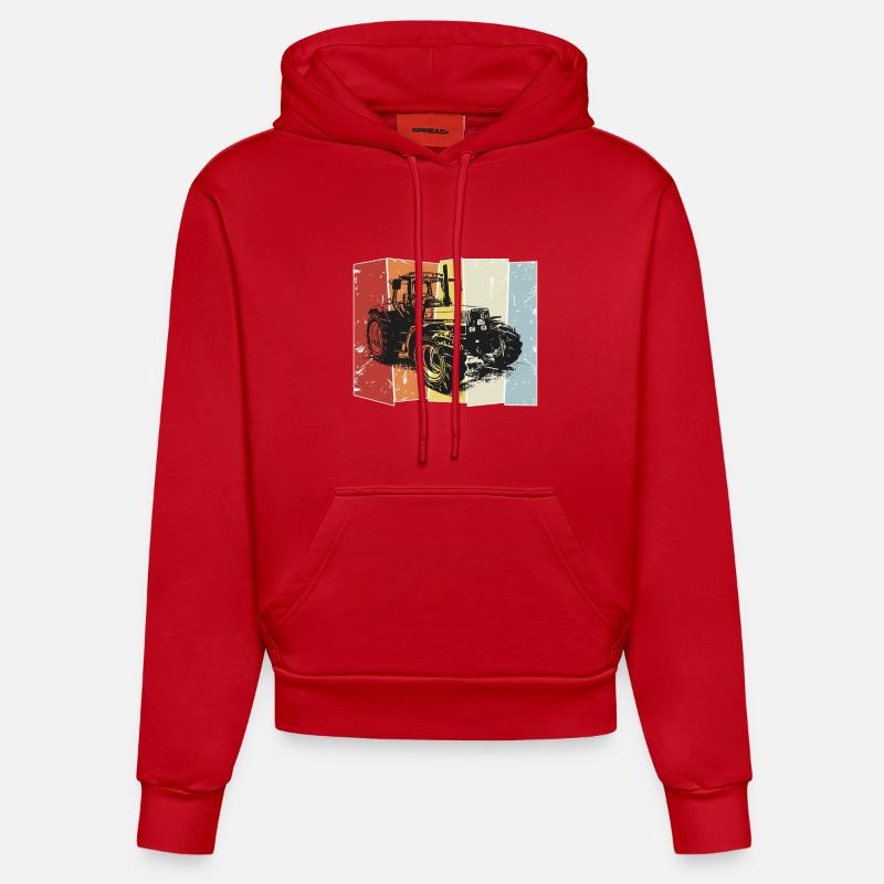 Tracteur Deutz style rétro - Sweat à capuche bio ajusté fabriqué en UE - rouge