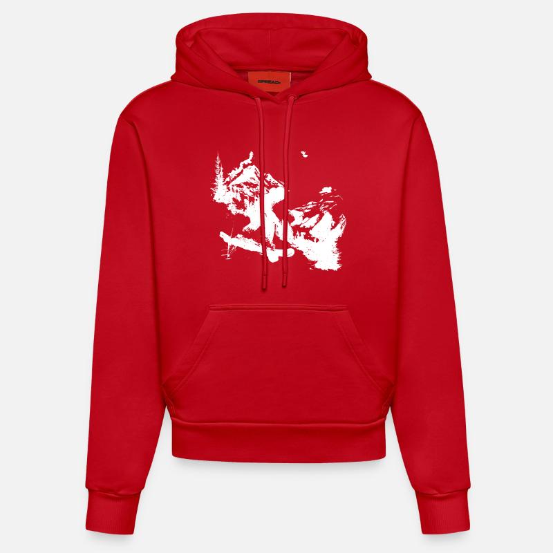 Graphismes de snowboard - Sweat à capuche bio ajusté fabriqué en UE - rouge