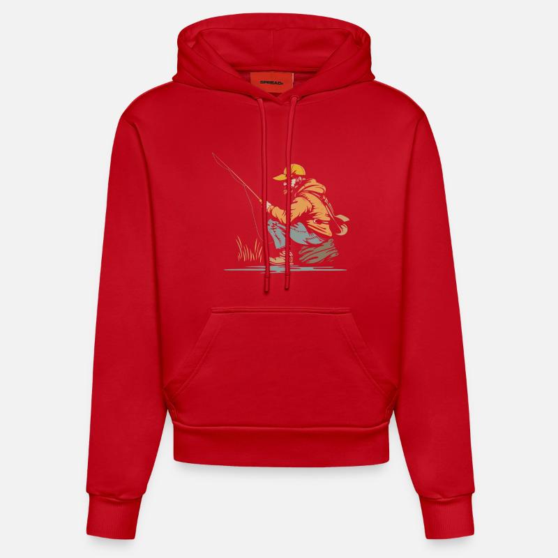 Graphiques de pêcheur - Sweat à capuche bio ajusté fabriqué en UE - rouge