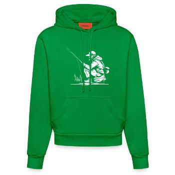 Angler Drawing - Organic Fitted Hoodie Made in EU - City Green - Front