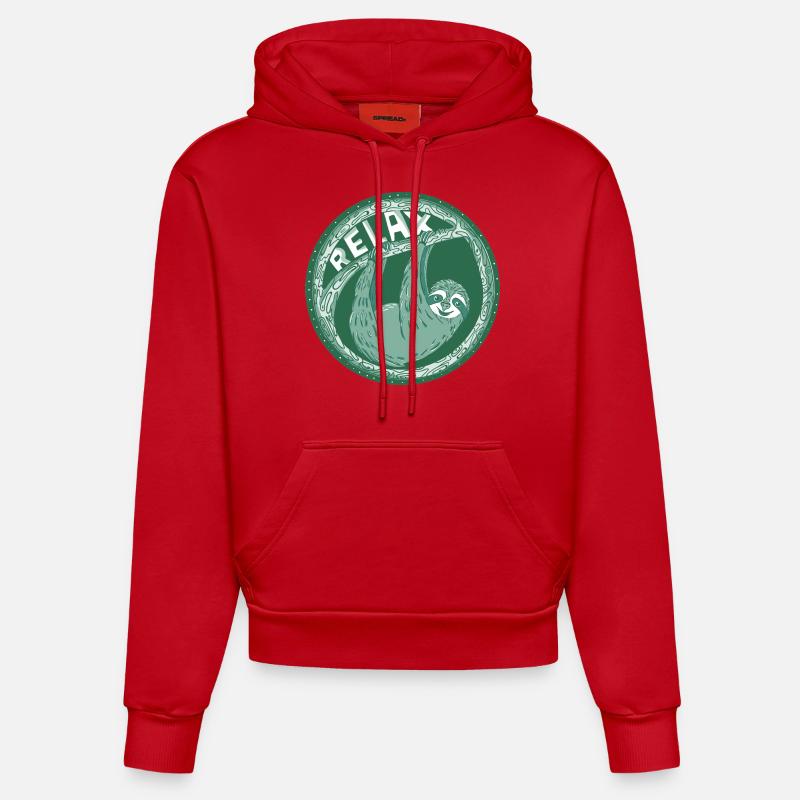 Relax - Vert Sloth - Sweat à capuche bio ajusté fabriqué en UE - rouge