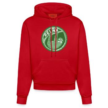 RELAX - pale green sloth - Organic Fitted Hoodie Made in EU - red - Front