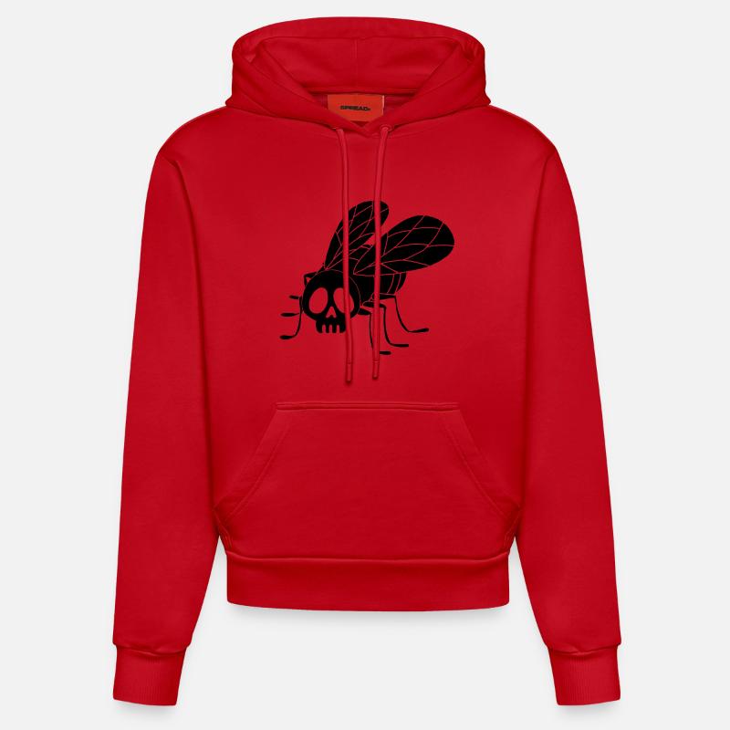 Tête de mort mouche (noir) - Sweat à capuche bio ajusté fabriqué en UE - rouge