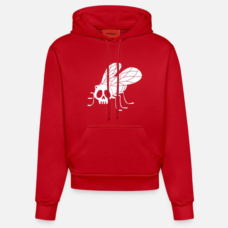 Crâne de mouche (blanc) - Sweat à capuche bio ajusté fabriqué en UE - rouge