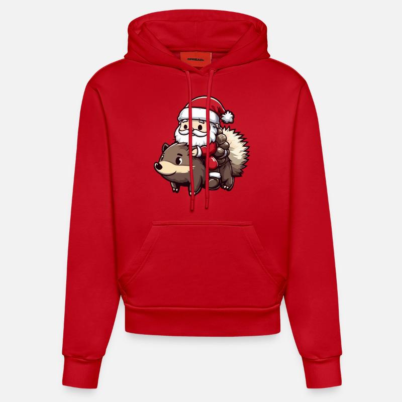 Hérisson Père Noël - Sweat à capuche bio ajusté fabriqué en UE - rouge
