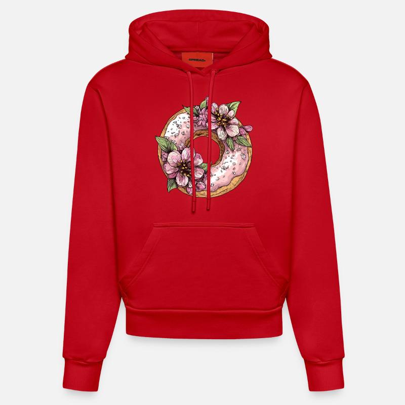 Beignet aux fleurs - Sweat à capuche bio ajusté fabriqué en UE - rouge