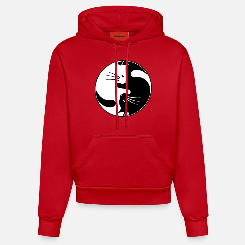 Yin yang chat - Sweat à capuche bio ajusté fabriqué en UE - rouge