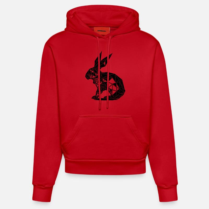 Geometric Rabbit Geometry Lines Rabbit - Organic Fitted Hoodie Made in EU - red