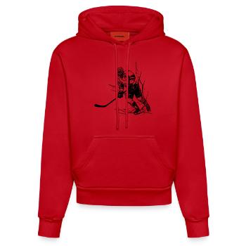 Cooler Eishockey Spieler Fan Motiv - Organic Fitted Hoodie Made in EU - Rot - Vorne