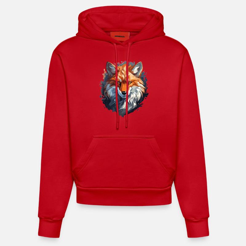 Renard - illustration - Sweat à capuche bio ajusté fabriqué en UE - rouge