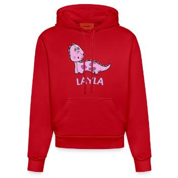 enfant drôle de dinosaure d'anniversaire cadeau Layla - Sweat à capuche bio ajusté fabriqué en UE - rouge - Devant