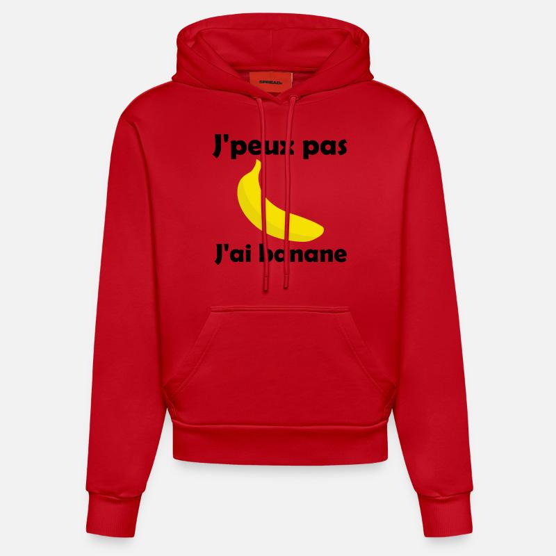 J'peux pas, j'ai banane - Sweat à capuche bio ajusté fabriqué en UE - rouge