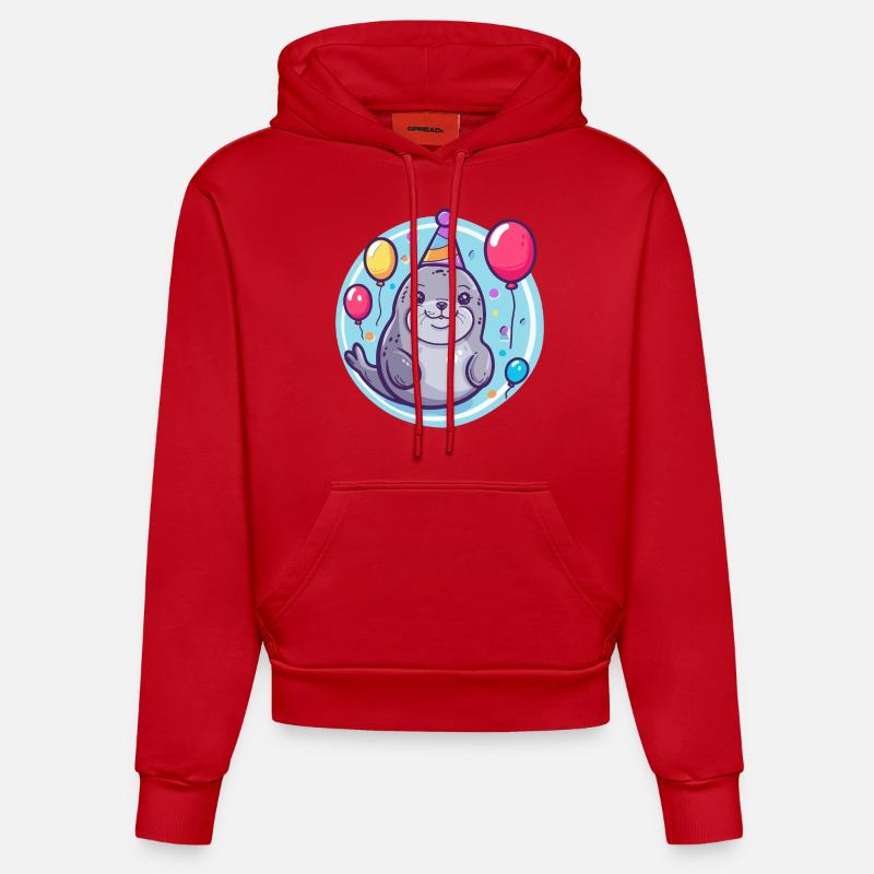 phoque animal anniversaire bébé - Sweat à capuche bio ajusté fabriqué en UE - rouge