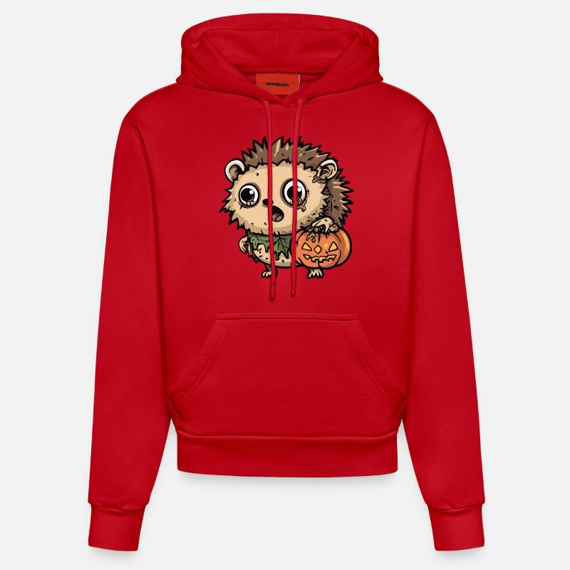hérisson Halloween bande dessinée drôle - Sweat à capuche bio ajusté fabriqué en UE - rouge