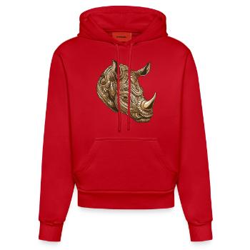 Portrait de rhinocéros - Sweat à capuche bio ajusté fabriqué en UE - rouge - Devant
