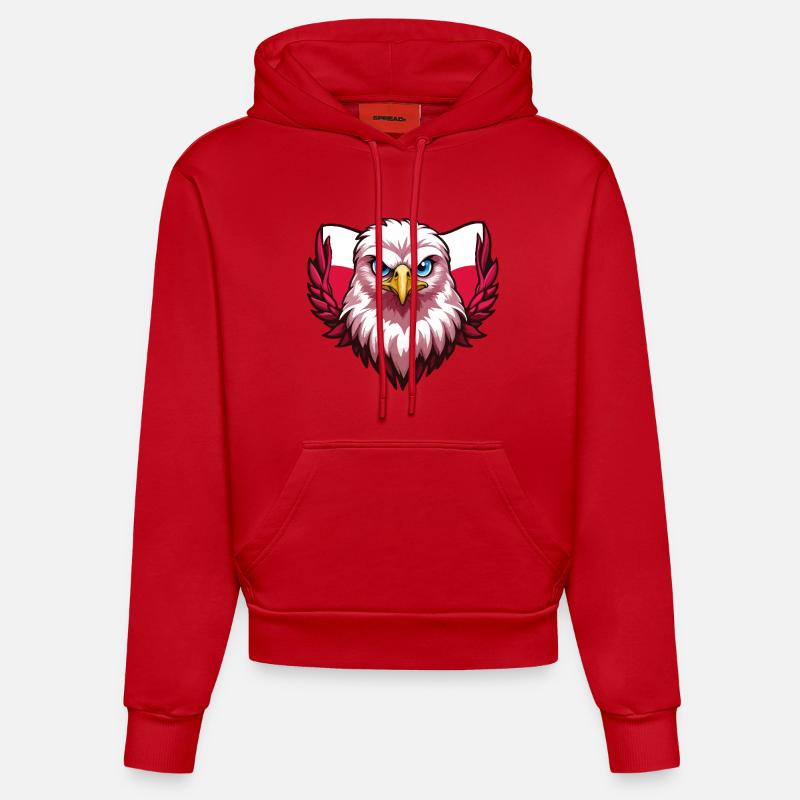 Aigle Polska Pologne Drapeau polonais - Sweat à capuche bio ajusté fabriqué en UE - rouge