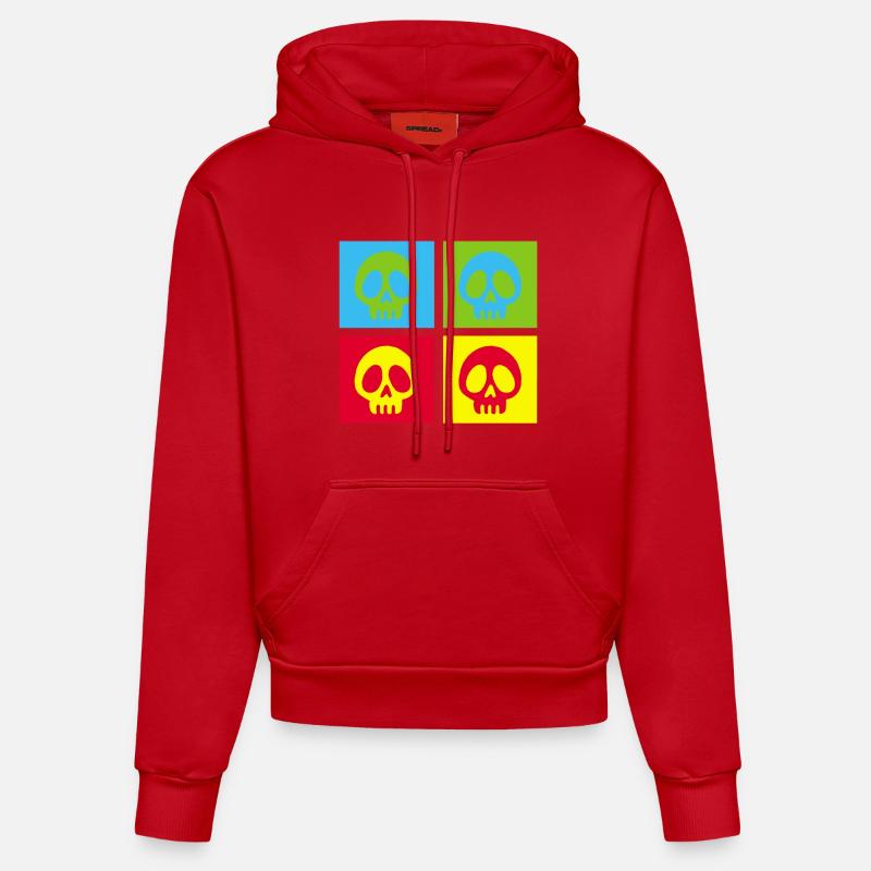 Crâne manga pop art - Sweat à capuche bio ajusté fabriqué en UE - rouge