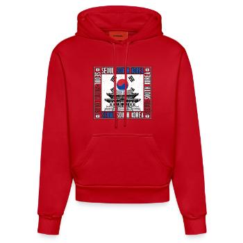 Seoul South Korea Korean Flag Korean Temple - Organic Fitted Hoodie Made in EU - red - Front