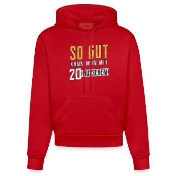 So gut kann man mit 20 aussehen! - Organic Fitted Hoodie Made in EU - Rot - Vorne