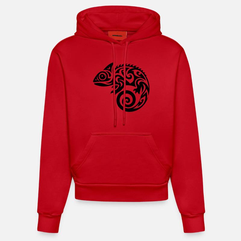 Joli petit tatouage caméléon - Sweat à capuche bio ajusté fabriqué en UE - rouge