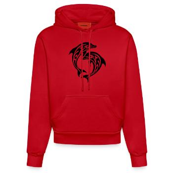 Tribal Tattoo Jumping Dolphins - Organic Fitted Hoodie Made in EU - red - Front