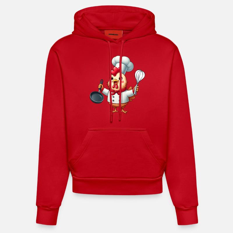 Chef coq préparant la nourriture - Sweat à capuche bio ajusté fabriqué en UE - rouge