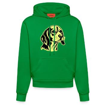 Beagle Dog Head - Organic Fitted Hoodie Made in EU - City Green - Front