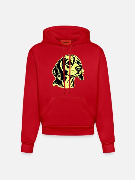 Beagle Dog Head - Organic Fitted Hoodie Made in EU - red