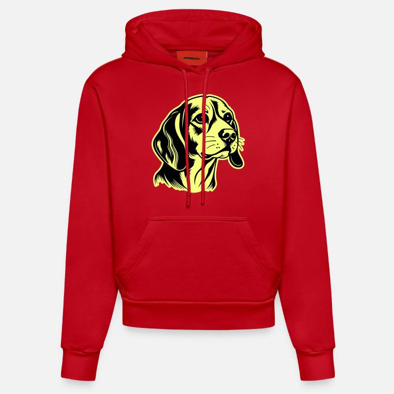 Tête de chien Beagle - Sweat à capuche bio ajusté fabriqué en UE - rouge