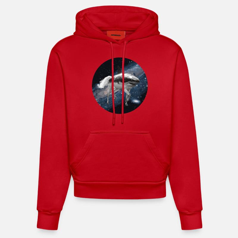 Cheval de requin dans l'espace - Sweat à capuche bio ajusté fabriqué en UE - rouge