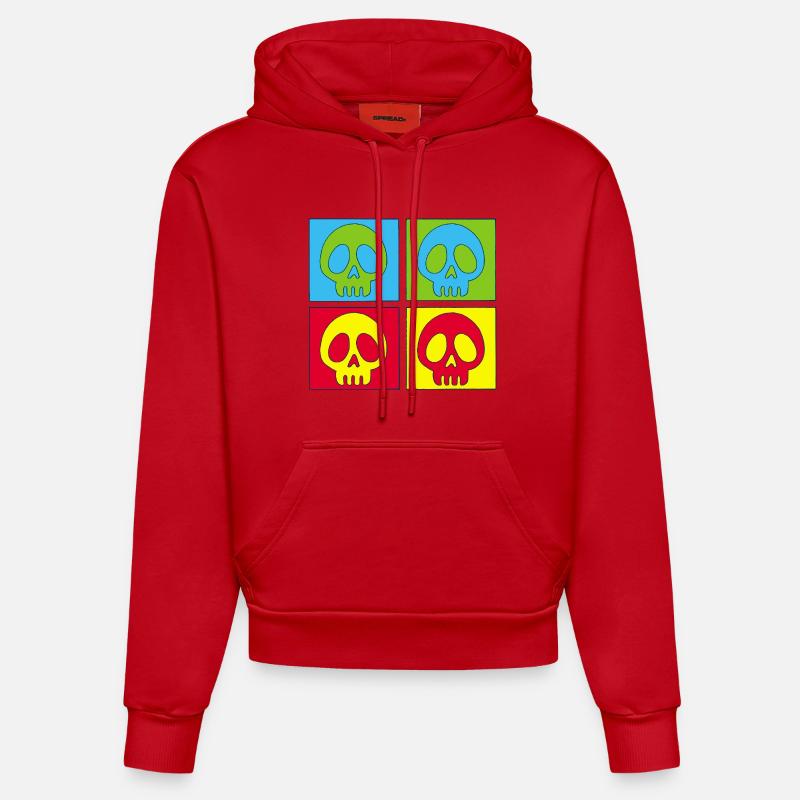 Crânes et quadrichromie - Sweat à capuche bio ajusté fabriqué en UE - rouge