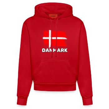 Le Danemark avec le drapeau national - Sweat à capuche bio ajusté fabriqué en UE - rouge - Devant