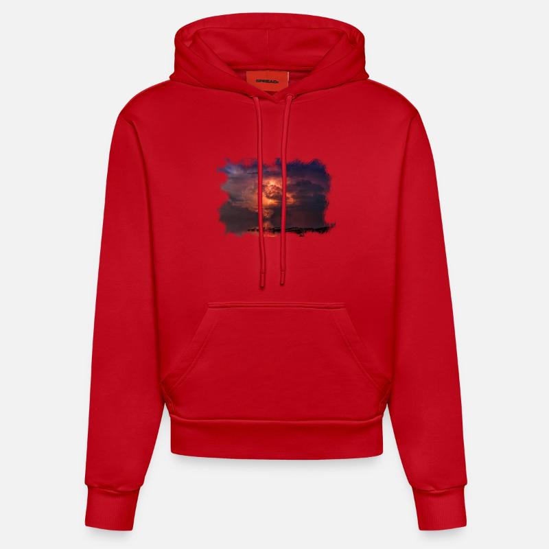 Scratched 'Thunder' - Organic Fitted Hoodie Made in EU - red