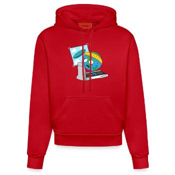 runde Erde Scheibe Erdscheibe Erdkugel Planet - Organic Fitted Hoodie Made in EU - Rot - Vorne