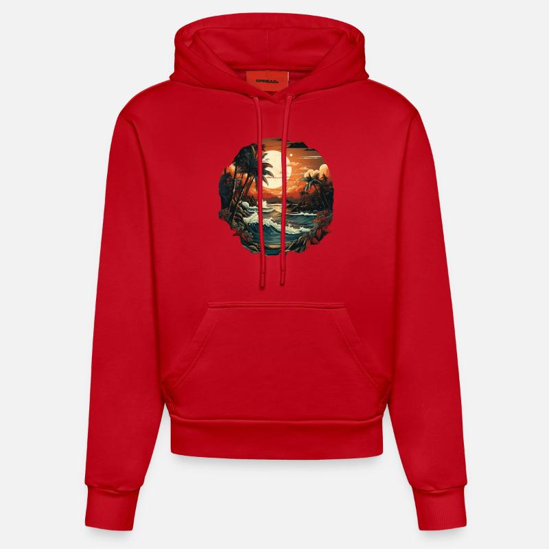 Tropical - Sweat à capuche bio ajusté fabriqué en UE - rouge