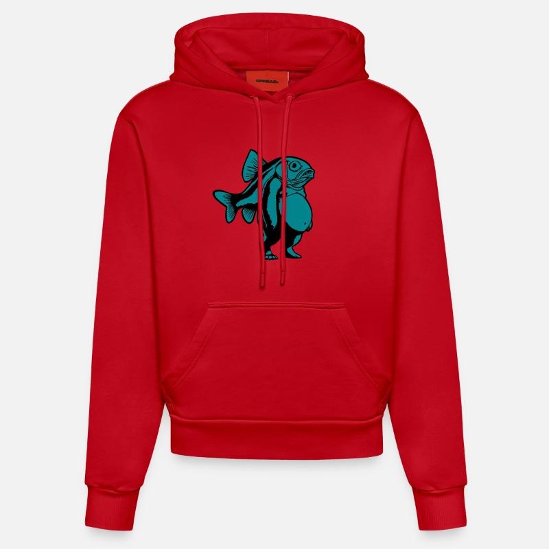 Trippi Troppi - Ours Poisson homme - Sweat à capuche bio ajusté fabriqué en UE - rouge