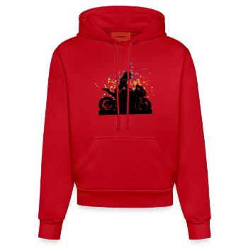 Cadeau de motocycliste fille - Sweat à capuche bio ajusté fabriqué en UE - rouge - Devant
