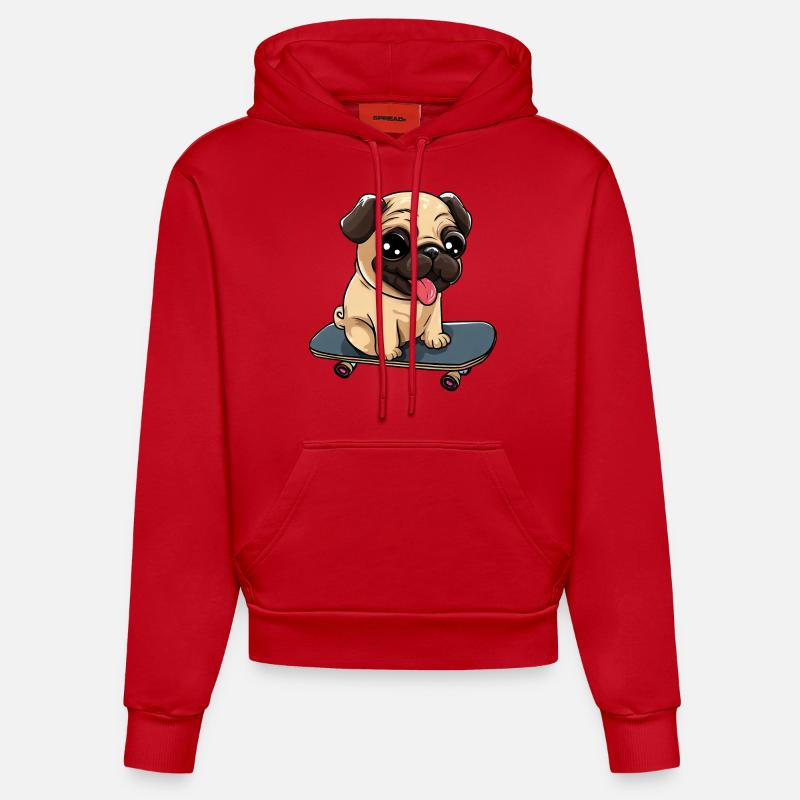Skateboard Pug: Cute Rolling Fun - Sweat à capuche bio ajusté fabriqué en UE - rouge