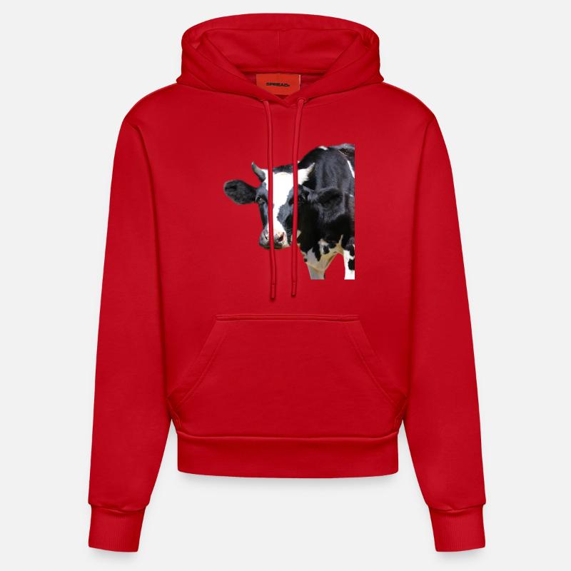 tête de vache drôle - Sweat à capuche bio ajusté fabriqué en UE - rouge