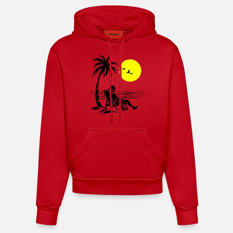 Vacances d’été à la plage - Sweat à capuche bio ajusté fabriqué en UE - rouge
