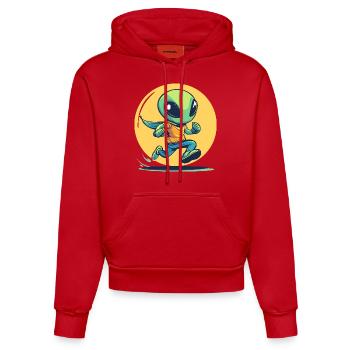 Running alien in comic book style - Organic Fitted Hoodie Made in EU - red - Front