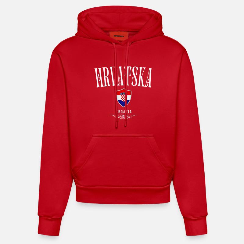 Fierté croate, drapeau croate - Sweat à capuche bio ajusté fabriqué en UE - rouge
