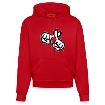 Fingerkreuz (Hände / Kreuz / Religion / NEG 1C) - Organic Fitted Hoodie Made in EU - Rot - Vorne