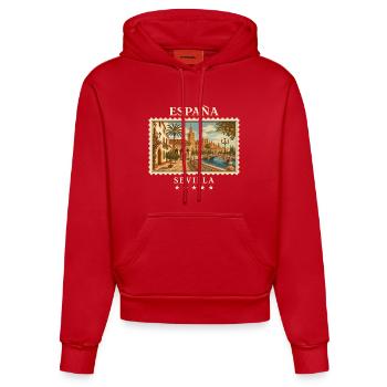 Spanien Sevilla Vintage Reisemarke - Organic Fitted Hoodie Made in EU - Rot - Vorne